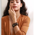 Wide Acrylic Resin Stretch Bangle – Waterproof 18K Gold Plated Bracelet | Ezra Gems