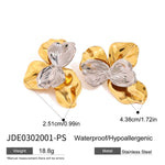 Two Tone Wave Petal Stud Earrings – Waterproof 18K Gold Plated Earrings | Ezra Gems