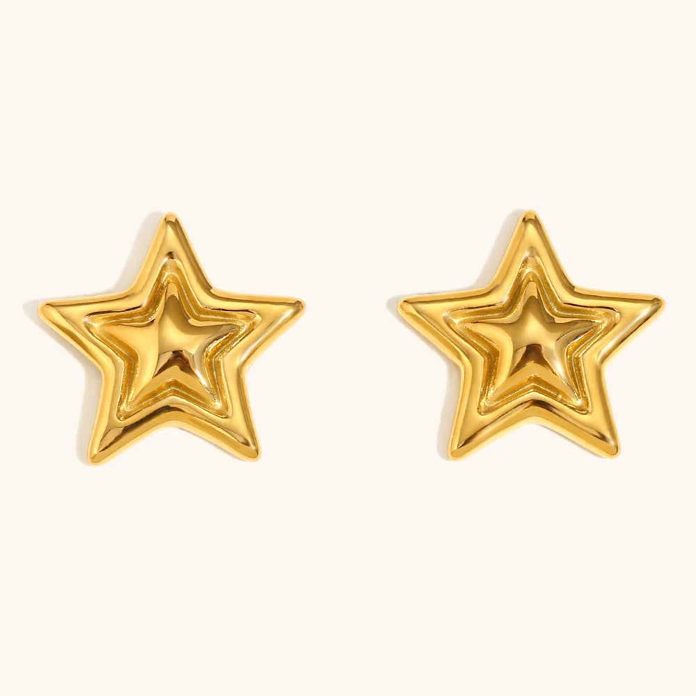 Double-Layer Pentagram Star Earrings – Waterproof 18K Gold Plated Earrings | Ezra Gems