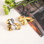 Two Tone Wave Petal Stud Earrings – Waterproof 18K Gold Plated Earrings | Ezra Gems