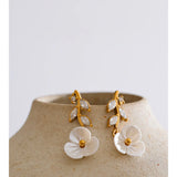 Zirconia Resin Leaf Flower Stud Earrings – Waterproof 18K Gold Plated Earrings | Ezra Gems