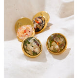 Round Resin Gold Stud Earrings – Waterproof 18K Gold Plated Earrings | Ezra Gems