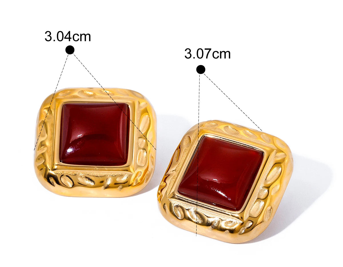 Retro Agate Geometric Stud Earrings