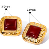 Retro Agate Geometric Stud Earrings
