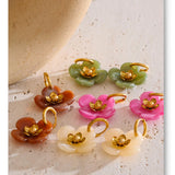 Resin Flower Drop Hoop Earrings – Waterproof 18K Gold Plated Earrings | Ezra Gems