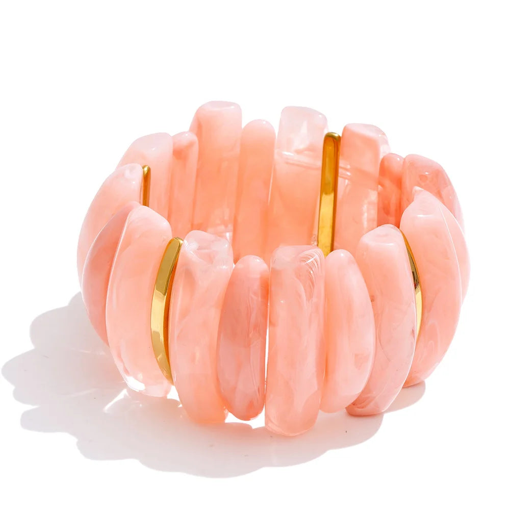 Wide Acrylic Resin Stretch Bangle – Waterproof 18K Gold Plated Bracelet | Ezra Gems