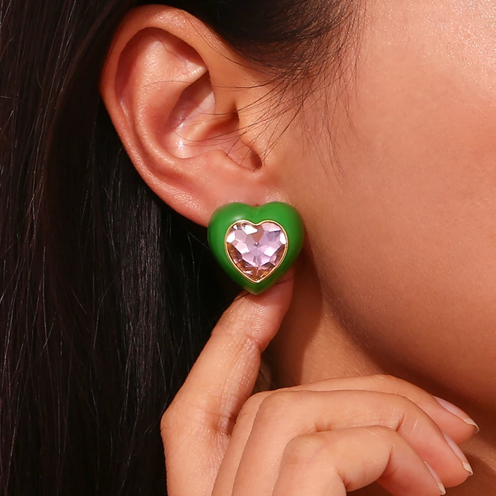 Heart Zircon Inlay Earrings – Waterproof 18K Gold Plated Earrings | Ezra Gems