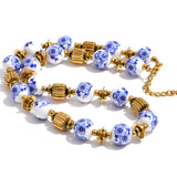 Blue Ceramic Flower Bead Necklace