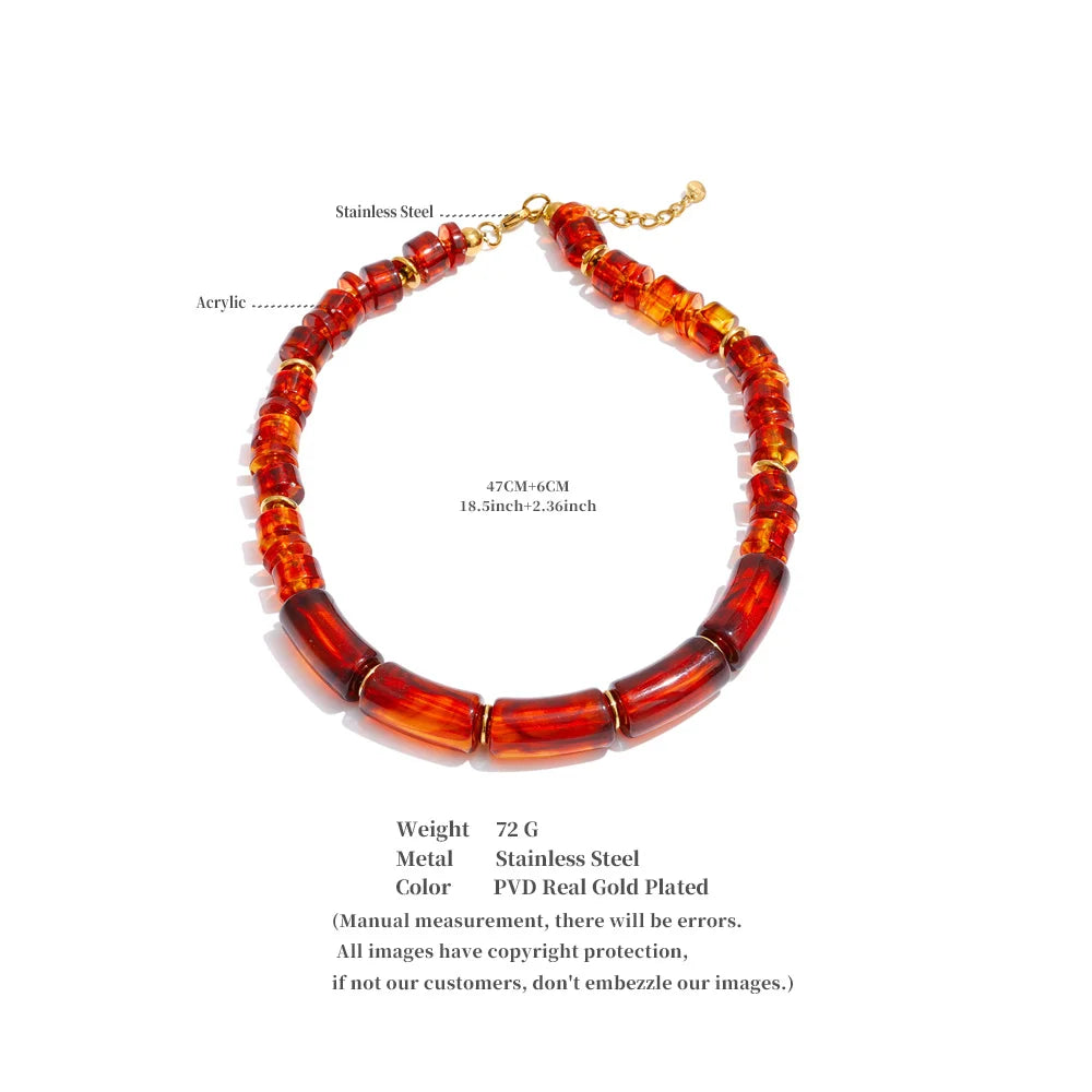 Amber Resin Bead Statement Necklace – Waterproof 18K Gold Plated Necklace | Ezra Gems