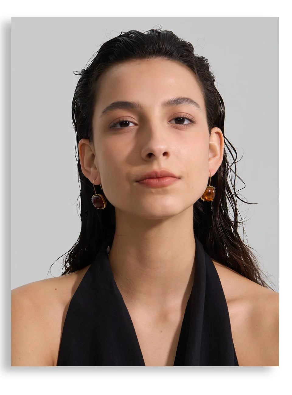 Amber Resin Square Drop Earrings – Waterproof 18K Gold Plated Earrings | Ezra Gems
