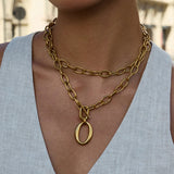 Oval Pendant Toggle Chain Necklace – Waterproof 18K Gold Plated Necklace | Ezra Gems