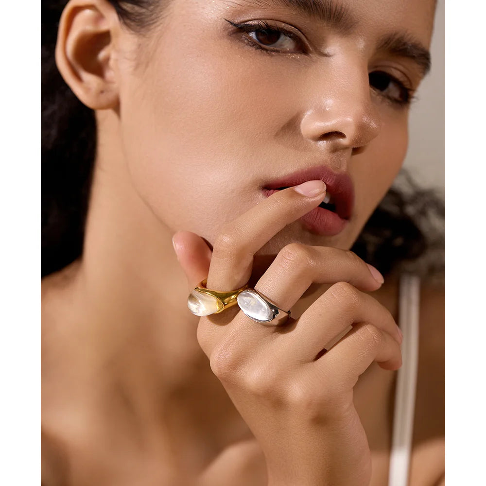 Geometric Cast Resin Statement Ring – Waterproof 18K Gold Plated Ring | Ezra Gems