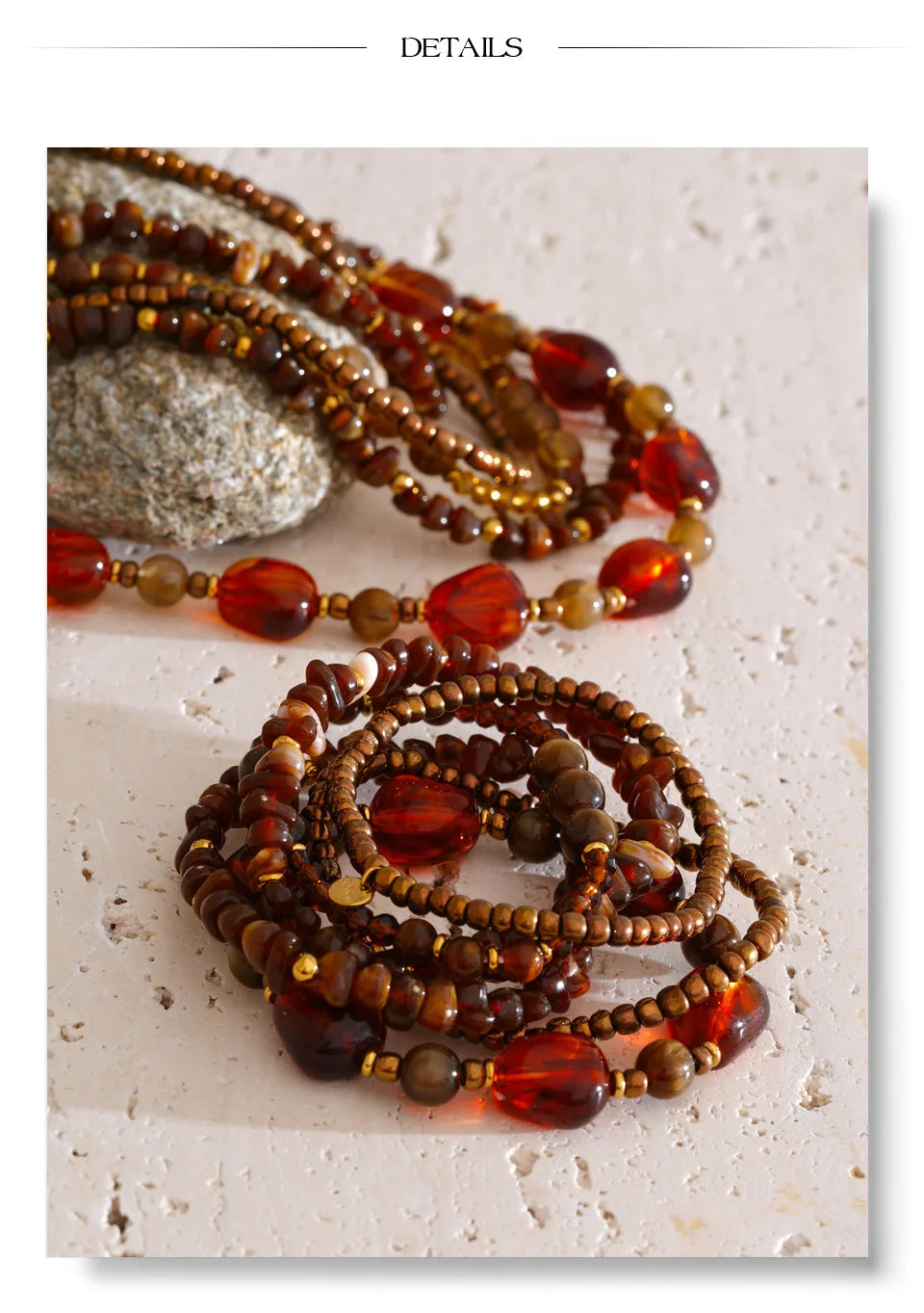 Layered Resin Bead Bib Necklace – Waterproof 18K Gold Plated Necklace | Ezra Gems