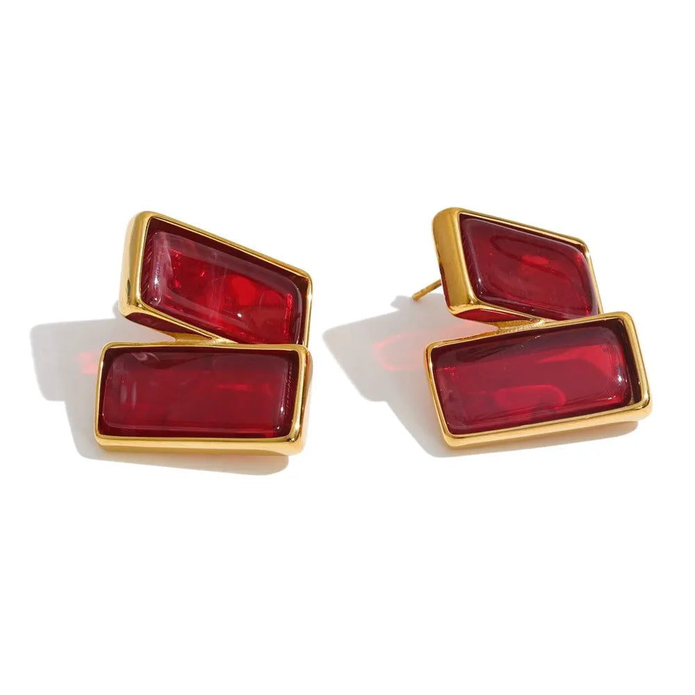 Acrylic Rectangle Stud Earrings – Waterproof 18K Gold Plated Earrings | Ezra Gems