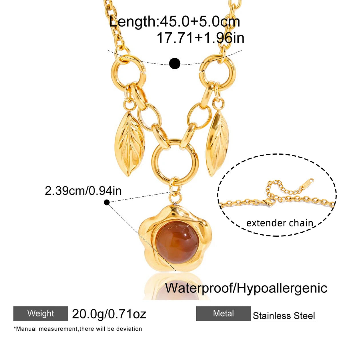Vintage Resin Heart Pendant Necklace – Waterproof 18K Gold Plated Necklace | Ezra Gems