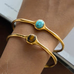 Oval Tiger Eye Stone Cuff Bangle – Waterproof 18K Gold Plated Bracelet | Ezra Gems
