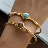 Oval Tiger Eye Stone Cuff Bangle – Waterproof 18K Gold Plated Bracelet | Ezra Gems