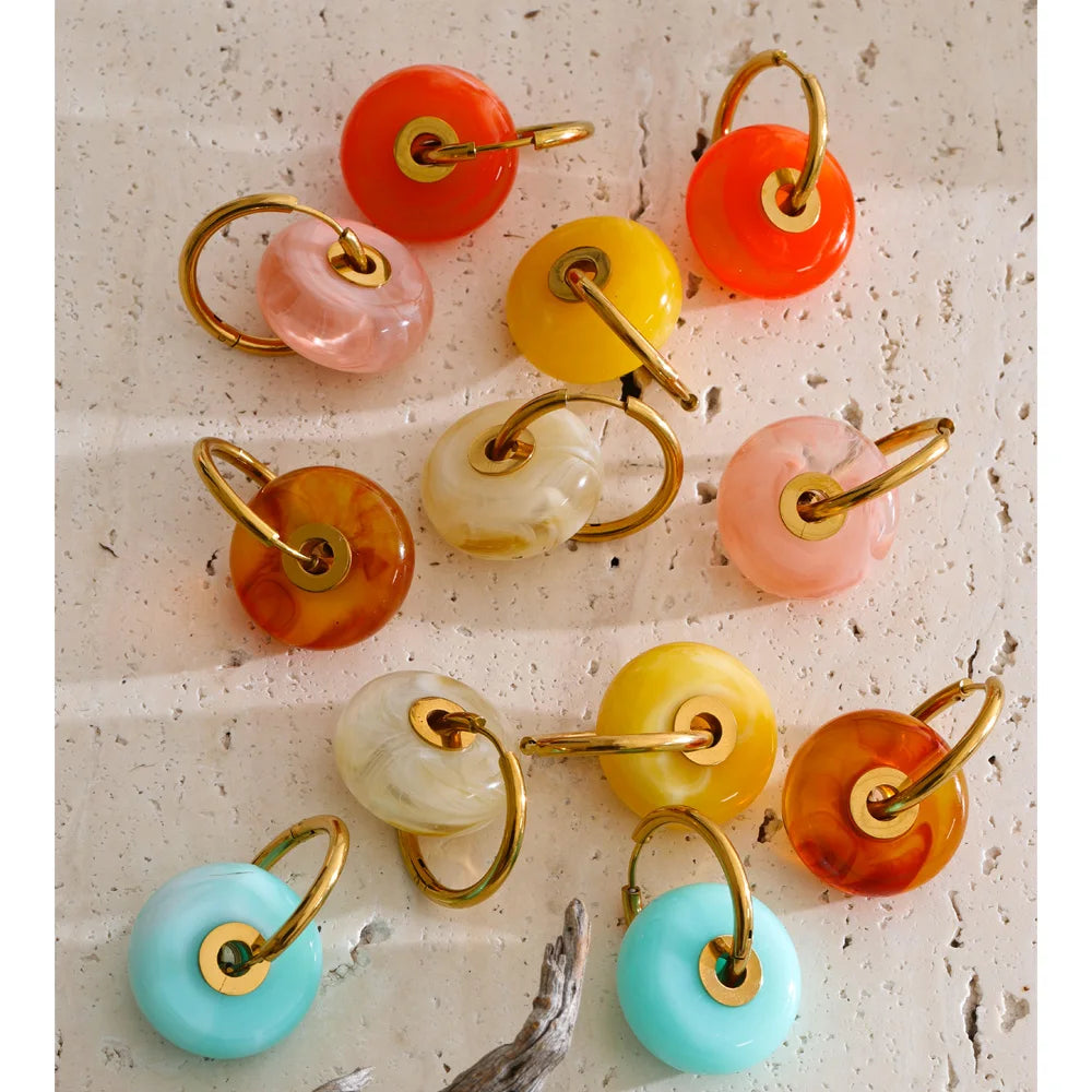 Thick Round Acrylic Resin Drop Earrings – Waterproof 18K Gold Plated Earrings | Ezra Gems