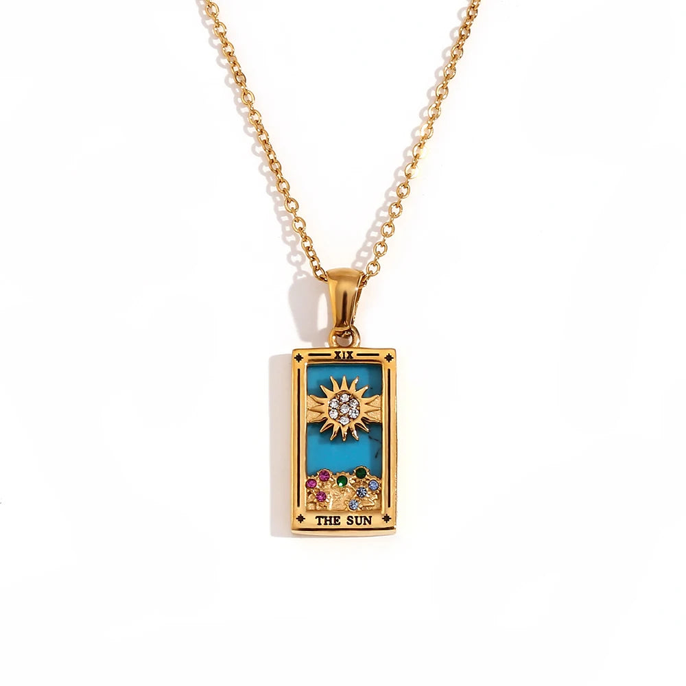 Tarot Card Pendant Necklace – Waterproof 18K Gold Plated Necklace | Ezra Gems
