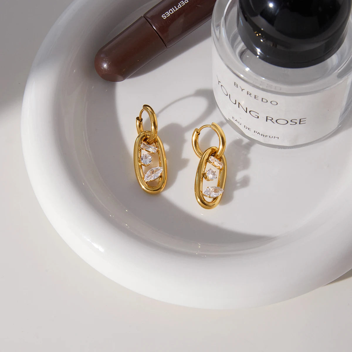 Minimalist Geometric Zircon Drop Earrings – Waterproof 18K Gold Plated Earrings | Ezra Gems