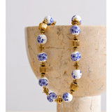 Blue Ceramic Flower Bead Necklace