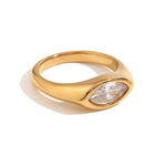 Horse Eye Zircon Signet Ring – Waterproof 18K Gold Plated Ring | Ezra Gems