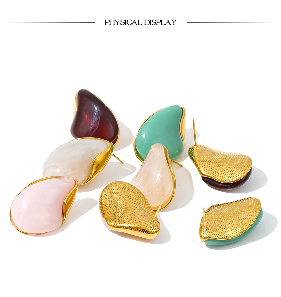 Resin Water Drop Stud Earrings – Waterproof 18K Gold Plated Earrings | Ezra Gems