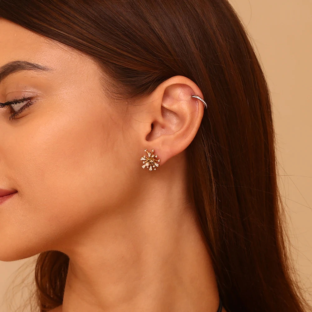 Hiphop Pearl Zircon Earrings – Waterproof 18K Gold Plated Earrings | Ezra Gems