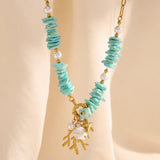 Bohemian Coral Natural Stone Necklace – Waterproof 18K Gold Plated Necklace | Ezra Gems