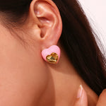 Heart Zircon Inlay Earrings – Waterproof 18K Gold Plated Earrings | Ezra Gems