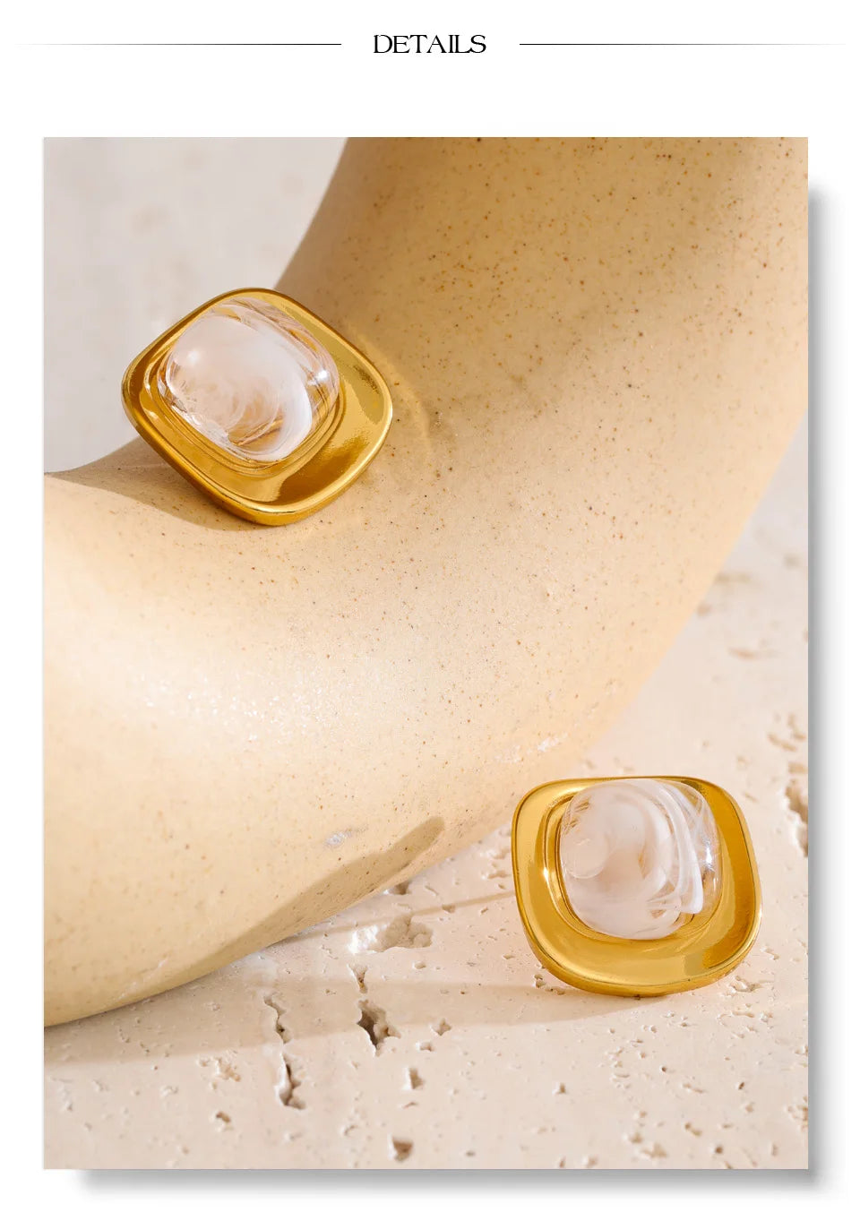 Glossy Resin Square Stud Earrings – Waterproof 18K Gold Plated Earrings | Ezra Gems