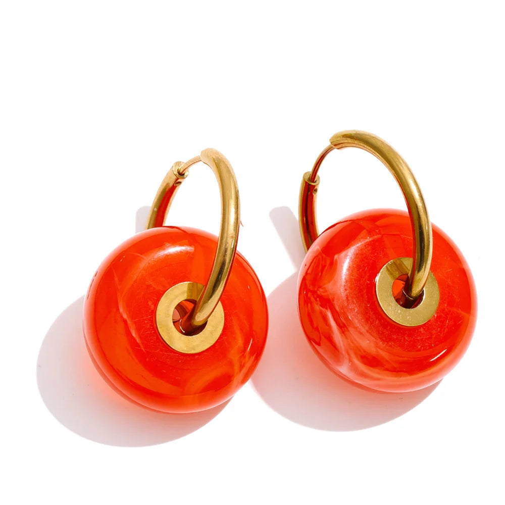 Thick Round Acrylic Resin Drop Earrings – Waterproof 18K Gold Plated Earrings | Ezra Gems