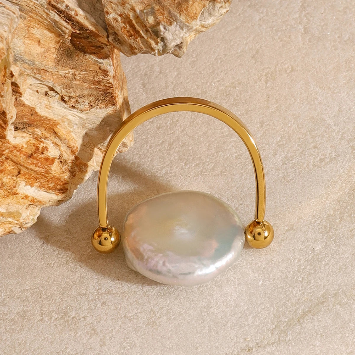 Freshwater Pearl U Shape Ring – Waterproof 18K Gold Plated Ring | Ezra Gems