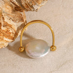 Freshwater Pearl U Shape Ring – Waterproof 18K Gold Plated Ring | Ezra Gems