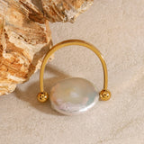 Freshwater Pearl U Shape Ring – Waterproof 18K Gold Plated Ring | Ezra Gems