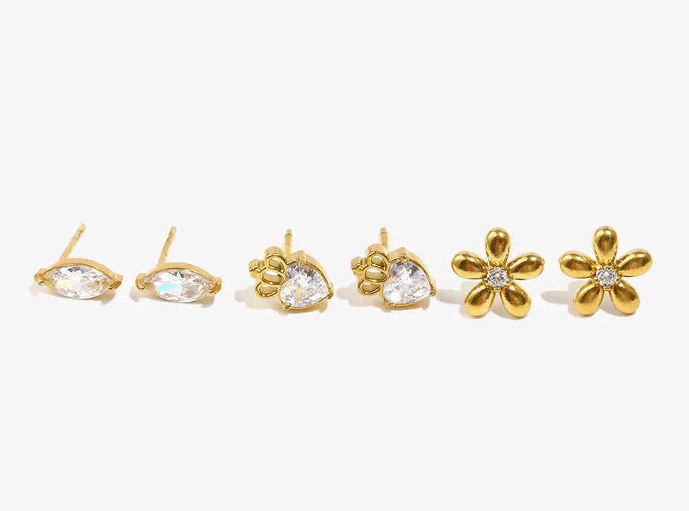 Mini Zircon Flower Stud Earrings – Waterproof 18K Gold Plated Earring | Ezra Gems