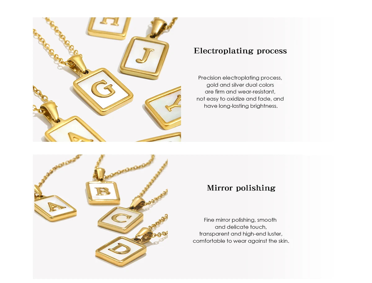 Mother of Pearl Initial Necklace – Waterproof 18K Gold Plated Necklace | Ezra Gems