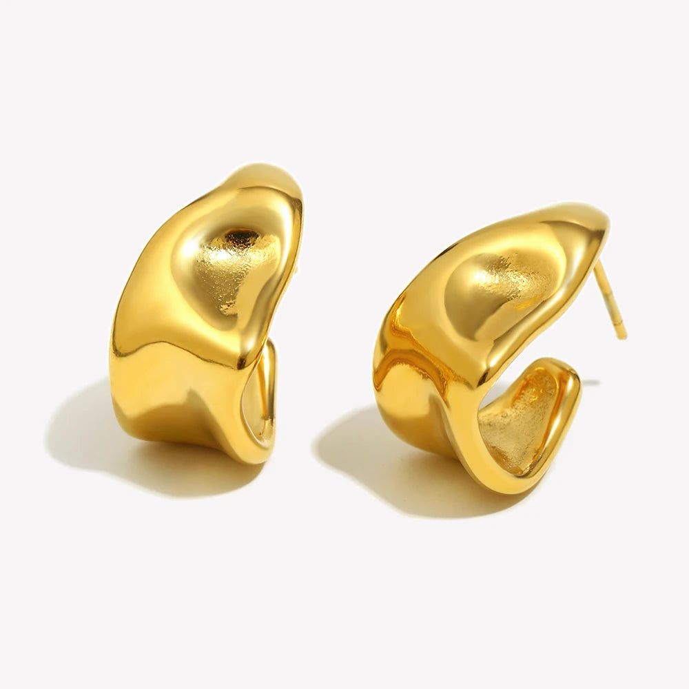 Geometric Trapezoid Creole Hoop Earrings – Waterproof 18K Gold Plated Earrings | Ezra Gems