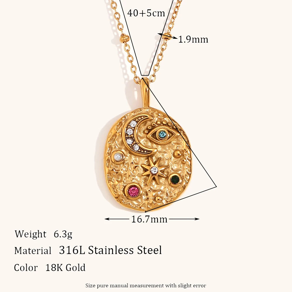 Star Moon Texture Zircon Necklace