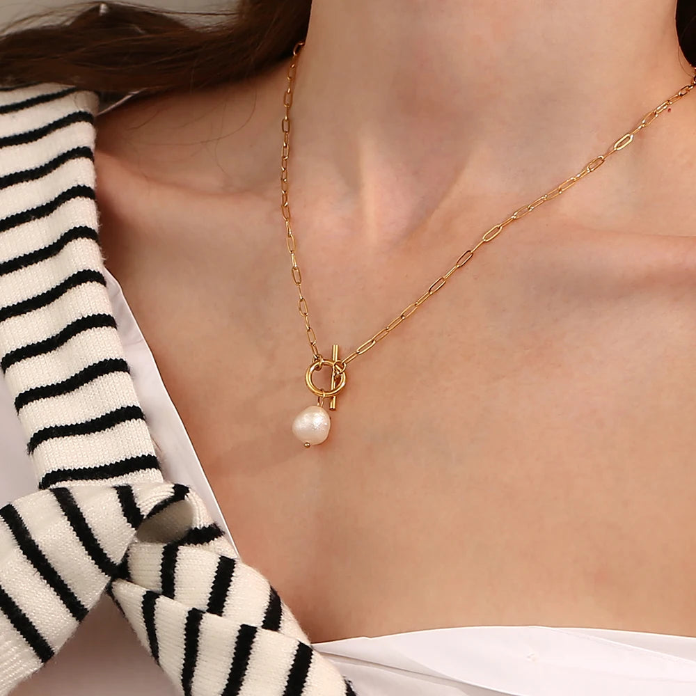 Baroque Freshwater Pearl Pendant Necklace – Waterproof 18K Gold Plated Necklace | Ezra Gems