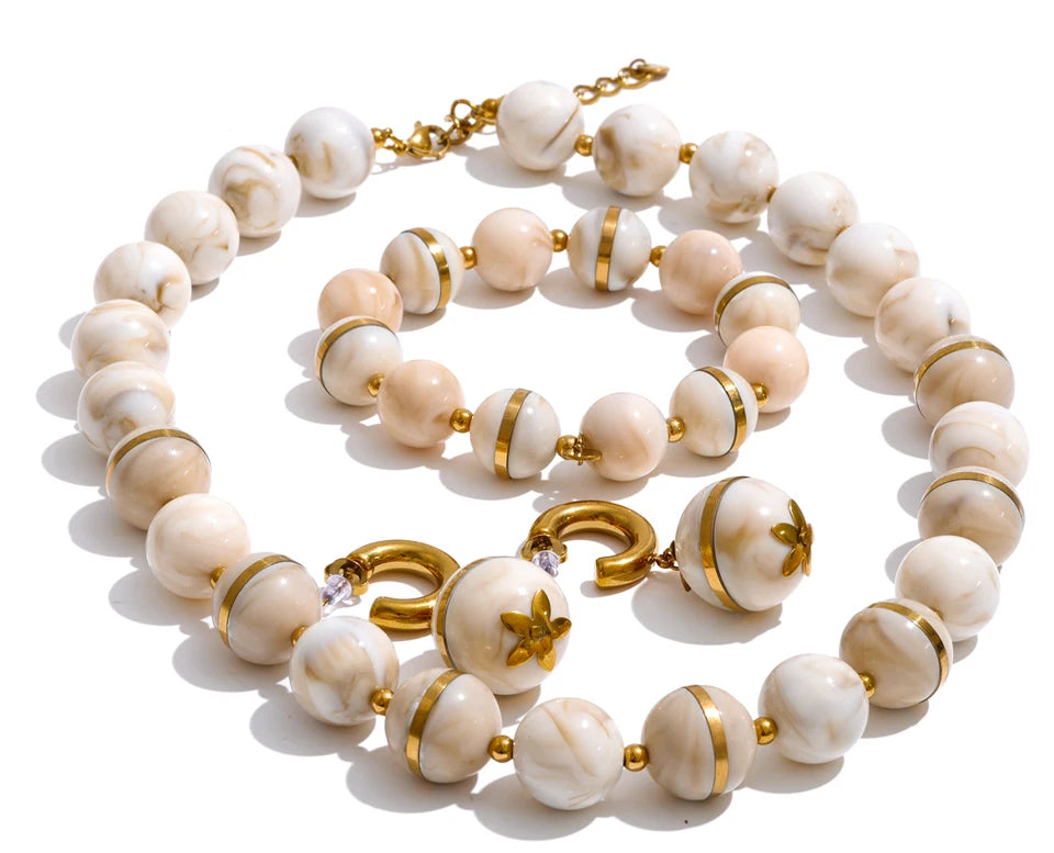 Acrylic Bead Chain Jewelry Set – Waterproof 18K Gold Plated Jewelry Set | Ezra Gems