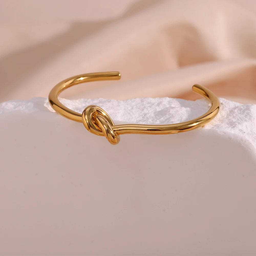 Minimalist Knot Cuff Bangle – Waterproof 18K Gold Plated Bracelet | Ezra Gems
