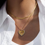 Red Rhinestone Ribbed Heart Pendant Necklace – Waterproof 18K Gold Plated Necklace | Ezra Gems