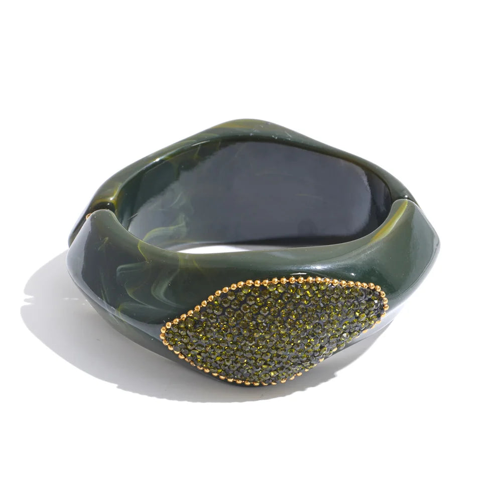 Resin Rhinestone Statement Bangle – Waterproof 18K Gold Plated Bracelet | Ezra Gems