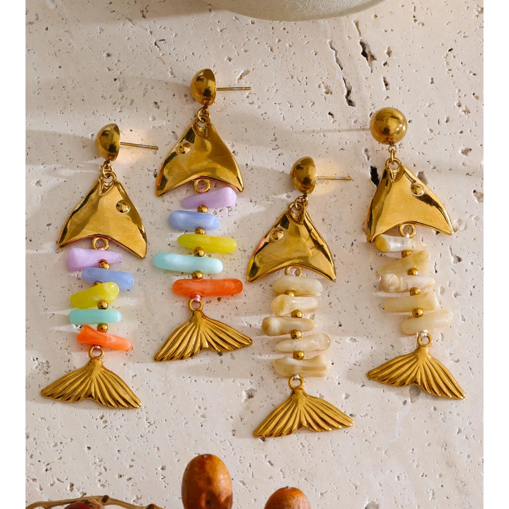 Colorful Resin Fish Drop Earrings – Waterproof 18K Gold Plated Earrings | Ezra Gems