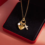 Pearl Cross Heart Pendant Necklace – Waterproof 18K Gold Plated Necklace | Ezra Gems