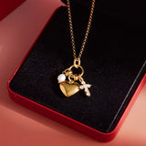 Pearl Cross Heart Pendant Necklace – Waterproof 18K Gold Plated Necklace | Ezra Gems