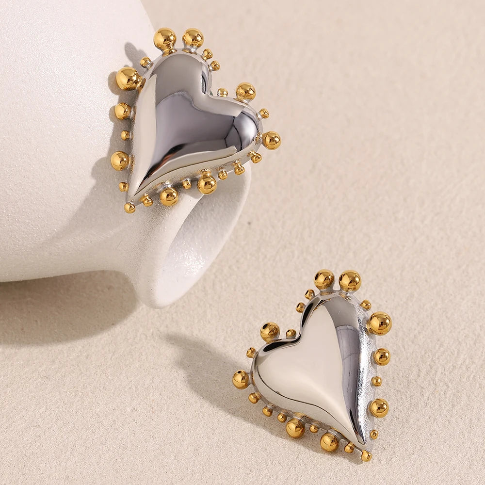 Slanted Heart Bead Edge Earrings – Waterproof 18K Gold Plated Earrings | Ezra Gems