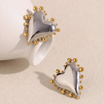 Slanted Heart Bead Edge Earrings – Waterproof 18K Gold Plated Earrings | Ezra Gems