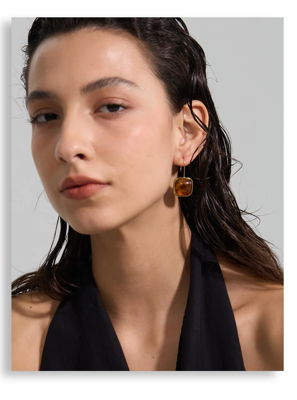 Amber Resin Square Drop Earrings – Waterproof 18K Gold Plated Earrings | Ezra Gems